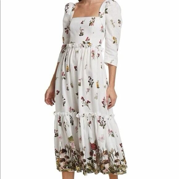 NWT Cara Cara Bluehill Fairytail Mushrooms Border sz 6 Cottagecore Midi Linen - Picture 2 of 13